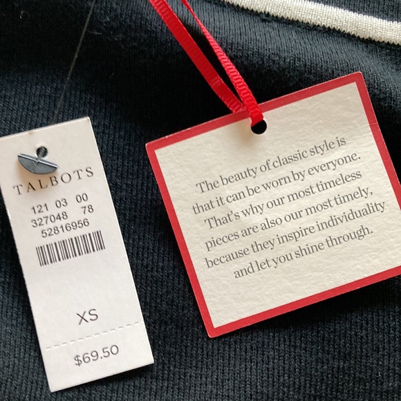 Talbots XS NWT Black sweater 3/4 sleeves with cream accent at neck. - Picture 2 of 3